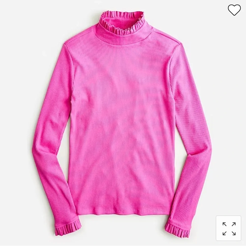J Crew Vintage Rib Ruffle Mockneck T-shirt in Soft Azalea NWOT Size Small